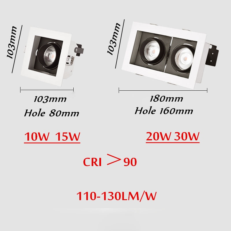 Square Dimmable Led Downlight Light Ceiling Spot Light 10W 20W 30W AC85-265V Ceiling Recessed Lights Indoor Lighting