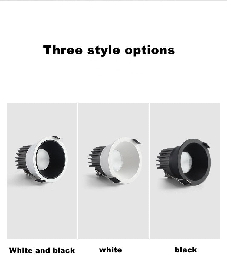 ACETIDE LED Dimmable Cob Spotlight Ceiling Light AC85-265V 7W 10W 12W 15W Aluminum Round Recessed Downlight