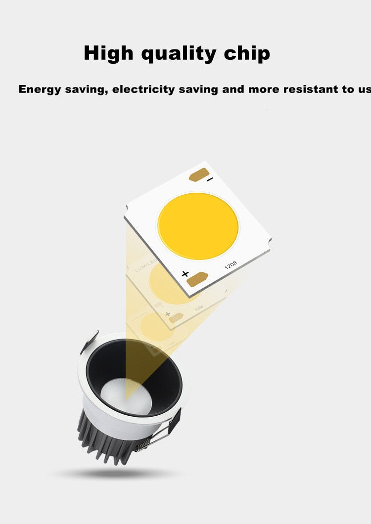 ACETIDE LED Dimmable Cob Spotlight Ceiling Light AC85-265V 7W 10W 12W 15W Aluminum Round Recessed Downlight