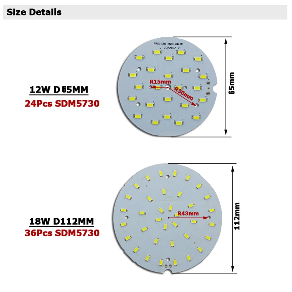LED PCB 12W 18W 5/10Pcs LED Downlight Aluminum Plate Lighting Heatsink SMD5730 110lm/w Round Light Source For Panel Ceiling lamp