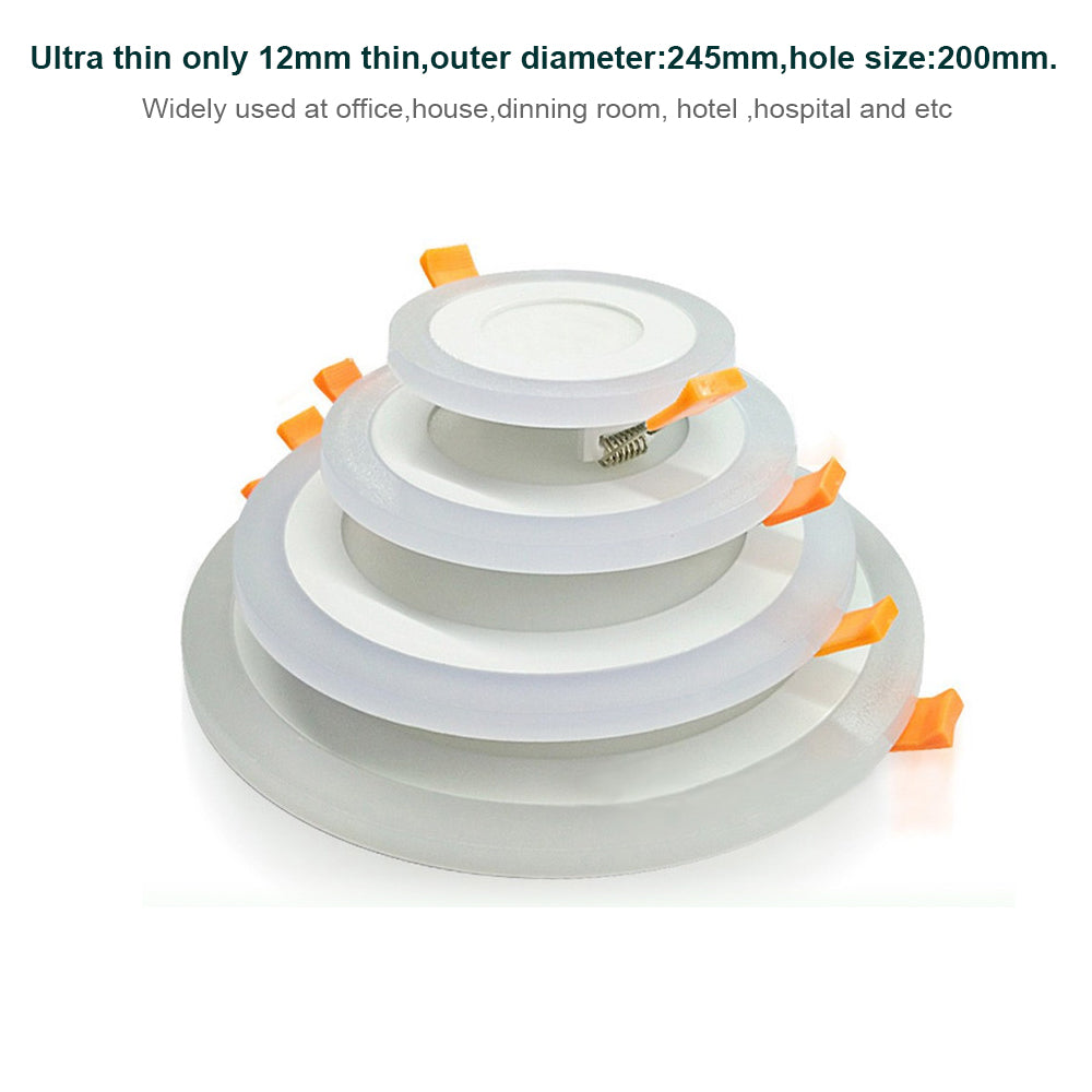 Ultra Slim 6W 9W 16W 24W Round Concealed Dual Color LED Panel Lamp Cool White + Blue/Red/Pink/Green Ceiling Lights Downlight