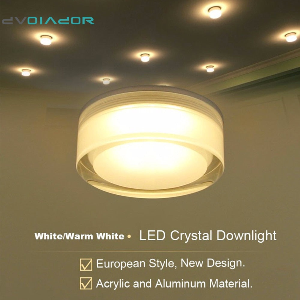 DVOLADOR Round 15W 10W 5W 1W LED Crystal Downlight LED Ceiling Spot Light Warm White/White LED Recessed Lamp for Home Decoration