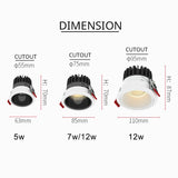 Led downlight light COB Ceiling Spot Light 5W 7W 9W 12W 85-265V ceiling recessed Lights Indoor Lighting