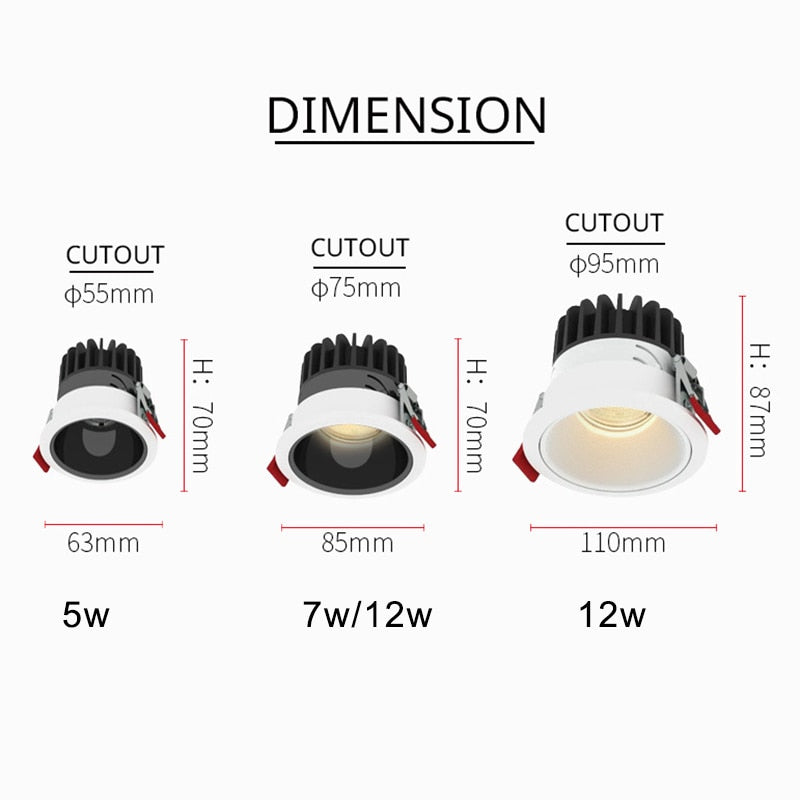Led downlight light COB Ceiling Spot Light 5W 7W 9W 12W 85-265V ceiling recessed Lights Indoor Lighting