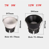 Dimmable COB LED Downlights 7W 9W 12W 15W Recessed LED Ceiling Spot Lights Warm White Nature White Cold White AC 110V 220V