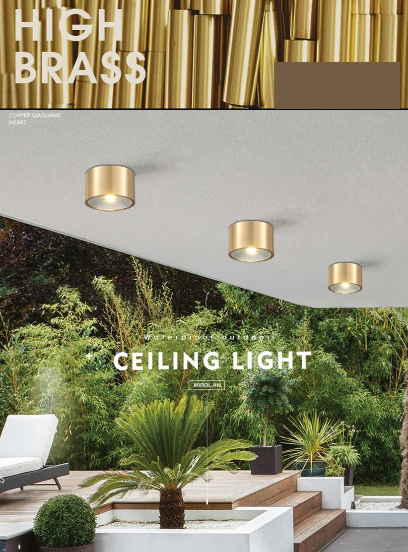 All Copper Nordic Open-hole Free Spotlights Ceiling Lamps Living Room Bedroom Downlights Aisle Gateway Balcony Bathroom Lights