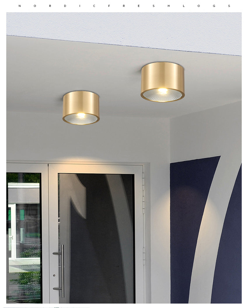 All Copper Nordic Open-hole Free Spotlights Ceiling Lamps Living Room Bedroom Downlights Aisle Gateway Balcony Bathroom Lights