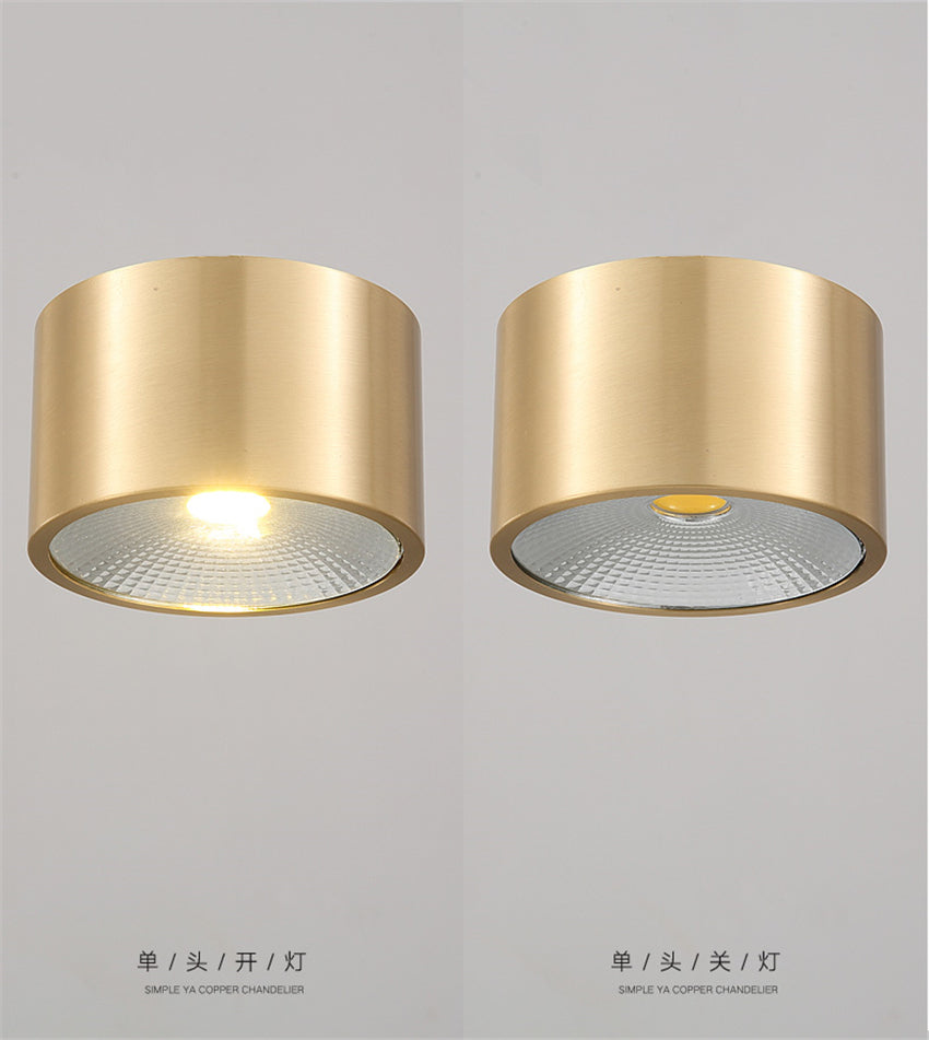 All Copper Nordic Open-hole Free Spotlights Ceiling Lamps Living Room Bedroom Downlights Aisle Gateway Balcony Bathroom Lights