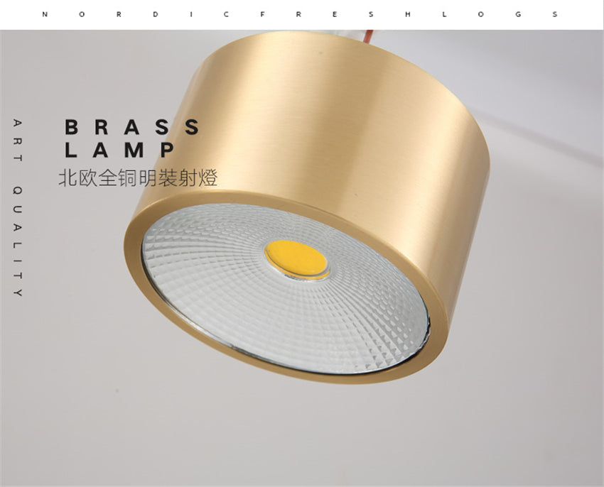 All Copper Nordic Open-hole Free Spotlights Ceiling Lamps Living Room Bedroom Downlights Aisle Gateway Balcony Bathroom Lights