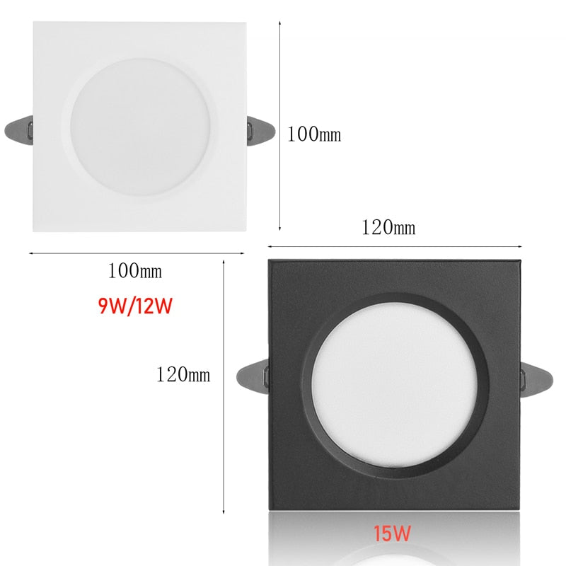 Square LED downlight 9W 12W 15W LED ceiling lamp Recessed iron Spot light AC220V~240V for home lighting