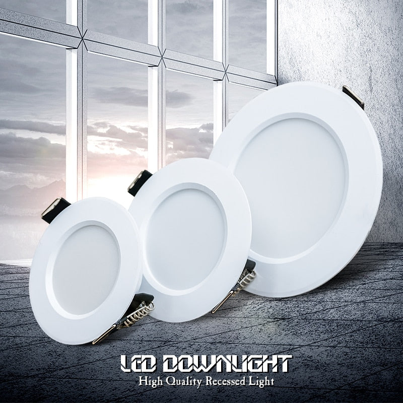 Led Downlights 220V 10pcs/lot Ceiling Light 3W 5W 7W Recessed Down Light Round Panel Light 9W 12W 15W Spotlight Indoor Lighting