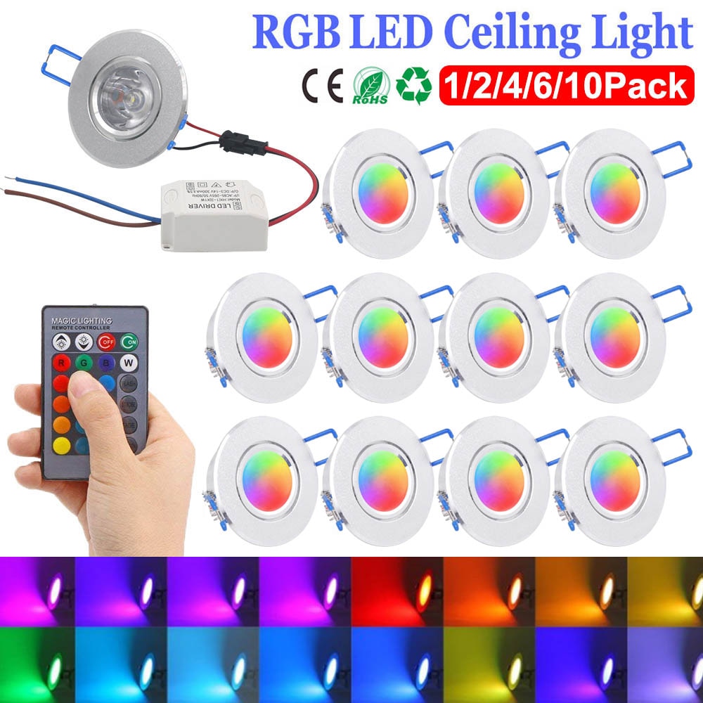 3W RGB LED Recessed Downlight Retrofit Fixture AC85-265V Ceiling Light Remote Dimmable Spot Light 16 Colors Home Indoor Lighting