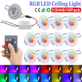 3W RGB LED Recessed Downlight Retrofit Fixture AC85-265V Ceiling Light Remote Dimmable Spot Light 16 Colors Home Indoor Lighting