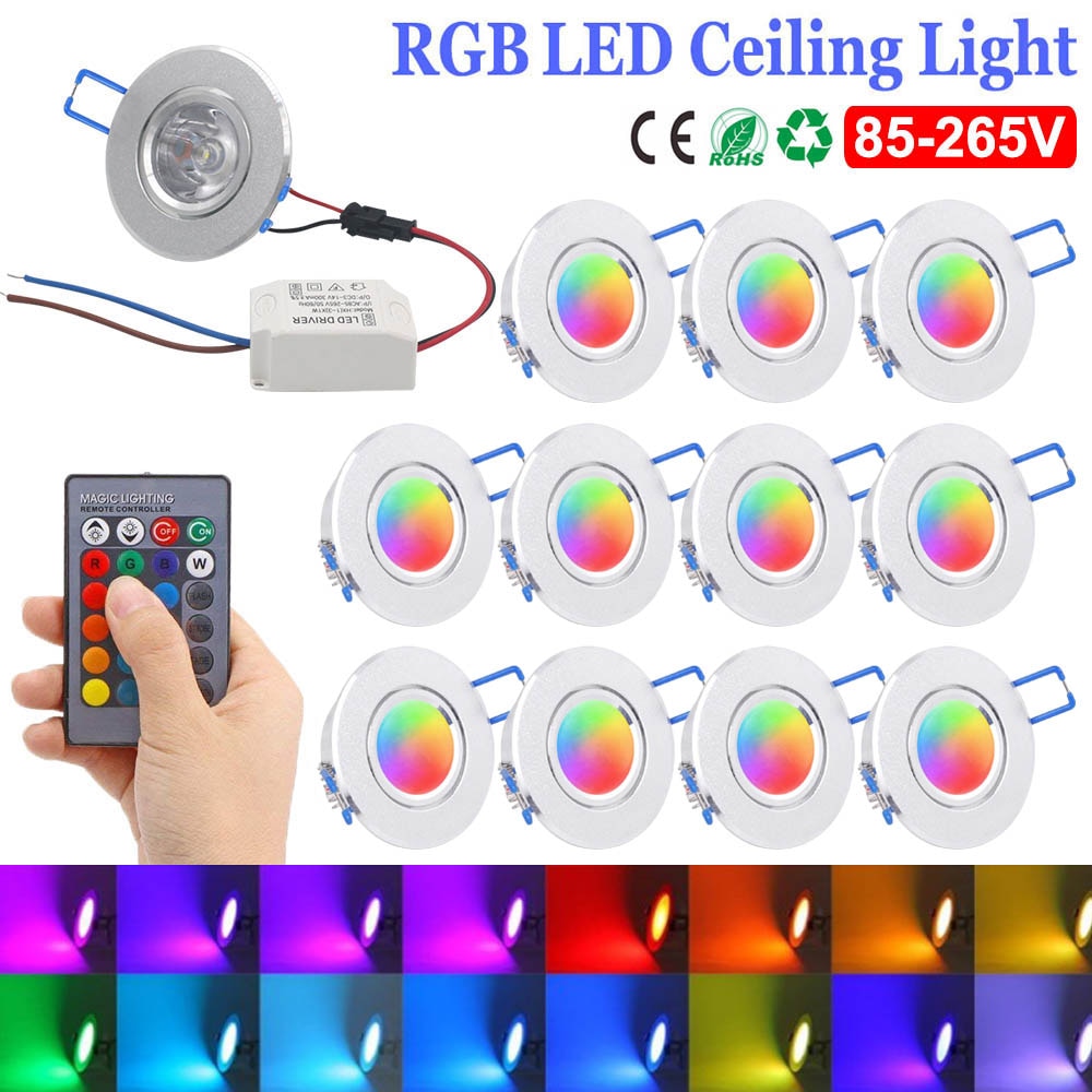 3W RGB LED Recessed Downlight Retrofit Fixture AC85-265V Ceiling Light Remote Dimmable Spot Light 16 Colors Home Indoor Lighting