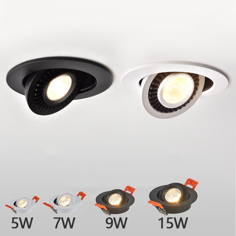 Rotatable Angle LED Recessed Downlight 5W 7W 9W 15W 85-265V LED Ceiling Spot Light 3000K/4000K/6000K Black/White Housing Light