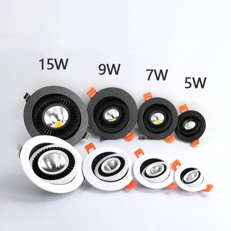 Rotatable Angle LED Recessed Downlight 5W 7W 9W 15W 85-265V LED Ceiling Spot Light 3000K/4000K/6000K Black/White Housing Light