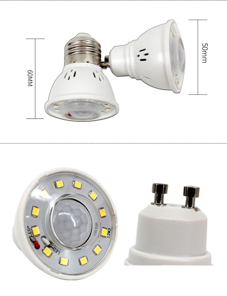 GU10 PIR Motion Sensor LED Light Bulbs 3W 220-240V AC for Ceiling Downlight Passage Corridor Walkway