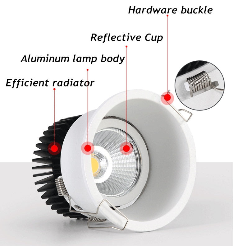 Dimmable Narrow border Embedded Anti-glare Led COB Ceiling Recessed downlight 10w 12w LED wall wash light Hotel Villa Lighting