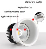 Dimmable Narrow border Embedded Anti-glare Led COB Ceiling Recessed downlight 10w 12w LED wall wash light Hotel Villa Lighting