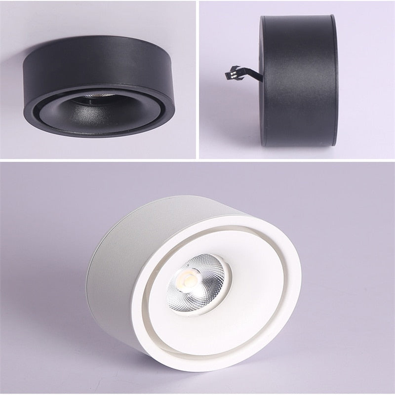 Round dimmable LED surface mounted spotlight COB free hole ceiling spotlight 7W / 12W living room surface mounted downlight spot