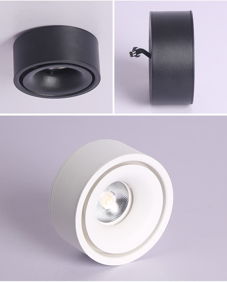 Round dimmable LED surface mounted spotlight COB free hole ceiling spotlight 7W / 12W living room surface mounted downlight spot