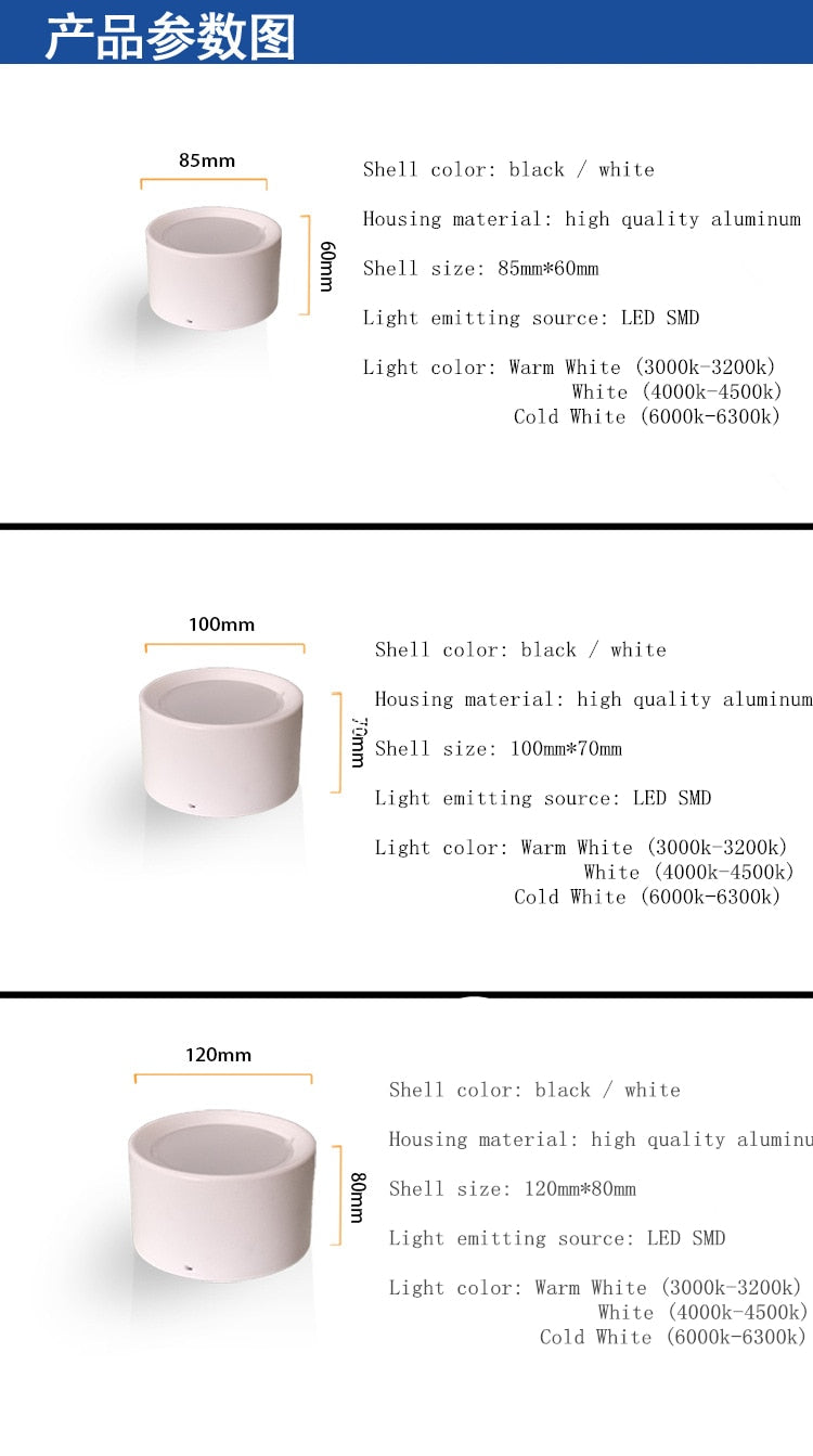 LED Ceiling Surface Mounted Downlight SMD5730 5W 7W 12W 18W AC85-265V 110V/220V lamp Led downlights Ceiling Spot light
