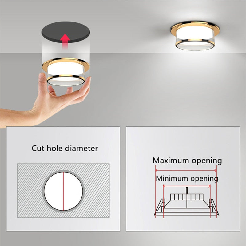 Downlight LED Recessed Light Crystal Stereoscopic Spotlight Modern Corridor Aisle Porch Bedroom Kitchen Ceiling Lamp AC110 220V