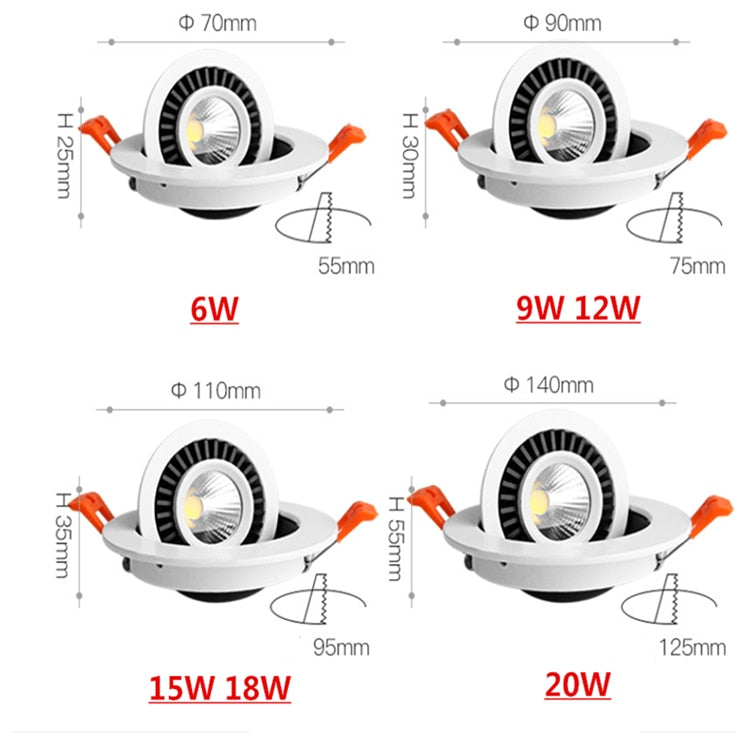 ACETIDE 360 Angle Rotatable LED COB Recessed Downlight Square 6W 9W -- 20W LED Ceiling Spot Light for Picture TV Background 220V