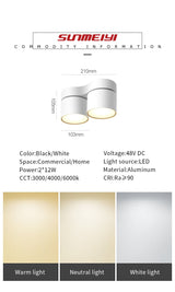 LED Ceiling Light Folding LED Downlights 12W/24W Ceiling COB Spotlights AC110~240V LED Ceiling Lamps Indoor Lighting