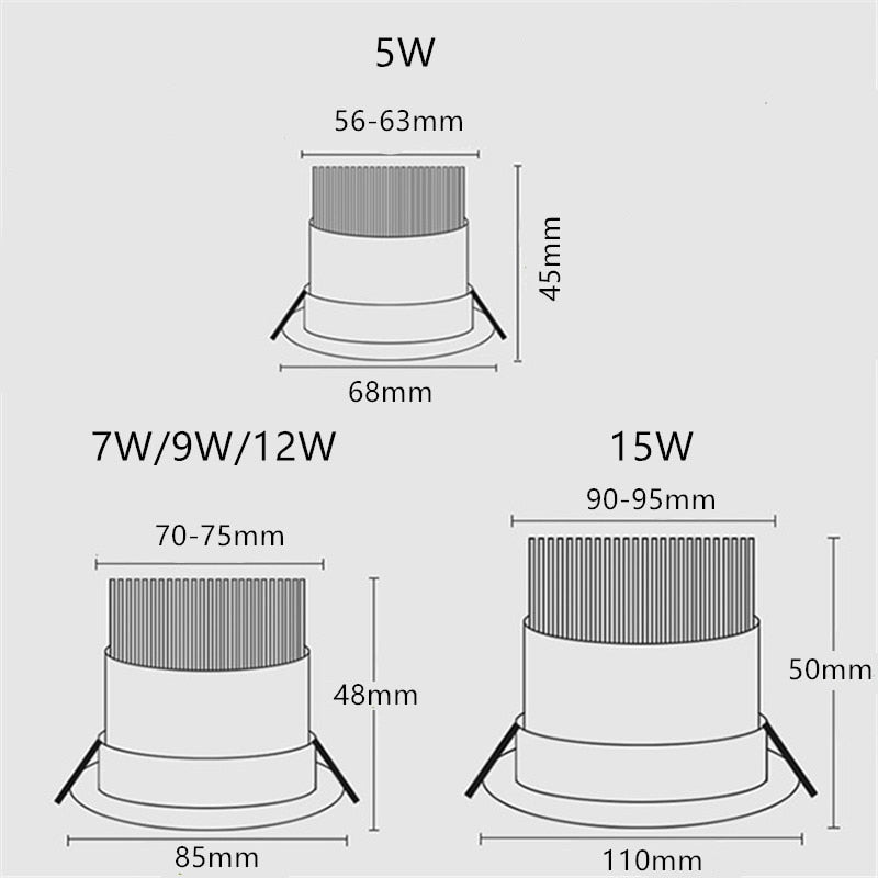 Dimmable COB Downlights Lamp 220v Ceiling Led Spot Lights 7W 9W 18W Recessed Round Room Kitchen Chambre Indoor Round Light