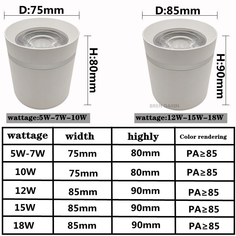 Dimmable COB Cylinder Led Downlight Surface 5W 7W 10W 12W 15W 18W COB LED Ceiling Spot Lights  LED Background Lamps Indoor Lighting