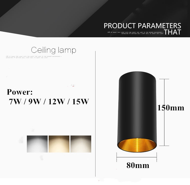 Dimmable high brightness LED COB ceiling spotlight 7W 9W 12W long surface mount downlight indoor lighting kitchen bedroom