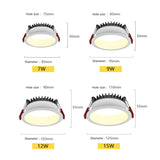 Anti Glare Dimmable Recessed Downlight lamp 7w 9w 12w 15w Led Spot Light 220V/110V Ceiling round panel light for home lighting
