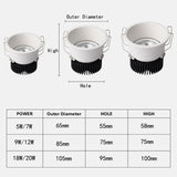 Dimmable Recessed Narrow Border Anti-glare COB LED Downlights AC85-265V 5W/7W/9W/12W/18W  LED Ceiling Lamps Hotel Villa Lighting