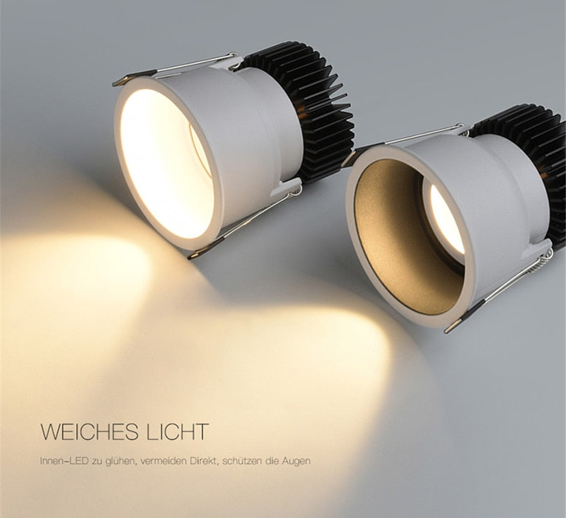 Dimmable Recessed Narrow Border Anti-glare COB LED Downlights AC85-265V 5W/7W/9W/12W/18W  LED Ceiling Lamps Hotel Villa Lighting