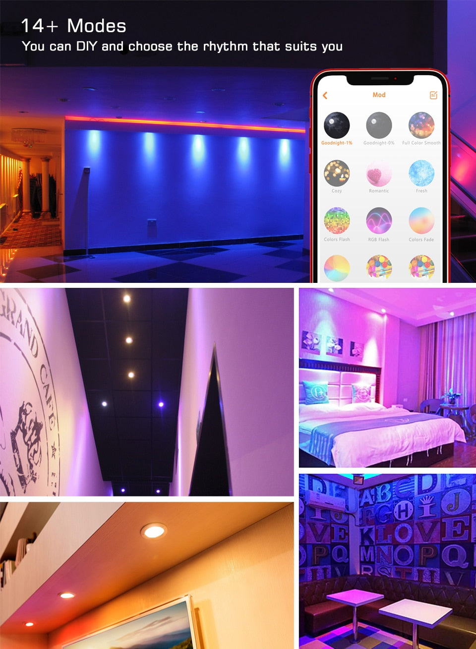 LED Ceiling Lamp RGB Downlight Dimmable Smart Home focos Bulb Light Spotlight Colour Changing Fan 220V 110V Work with Bluetooth