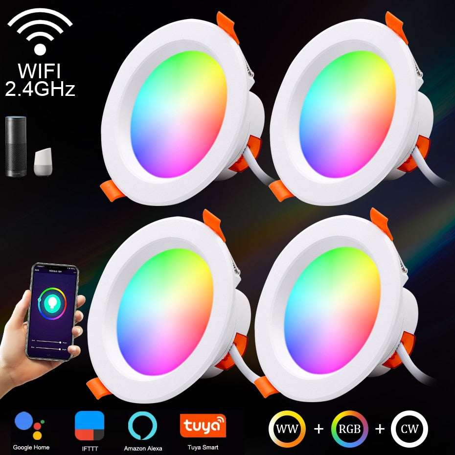 Tuya WiFi Smart Downlight 5V 5W 7W 9W 15W Dimming Spotlight Colorful LED Bulbs RGB+RGBWW+RGBCW Work with Alexa Google Home