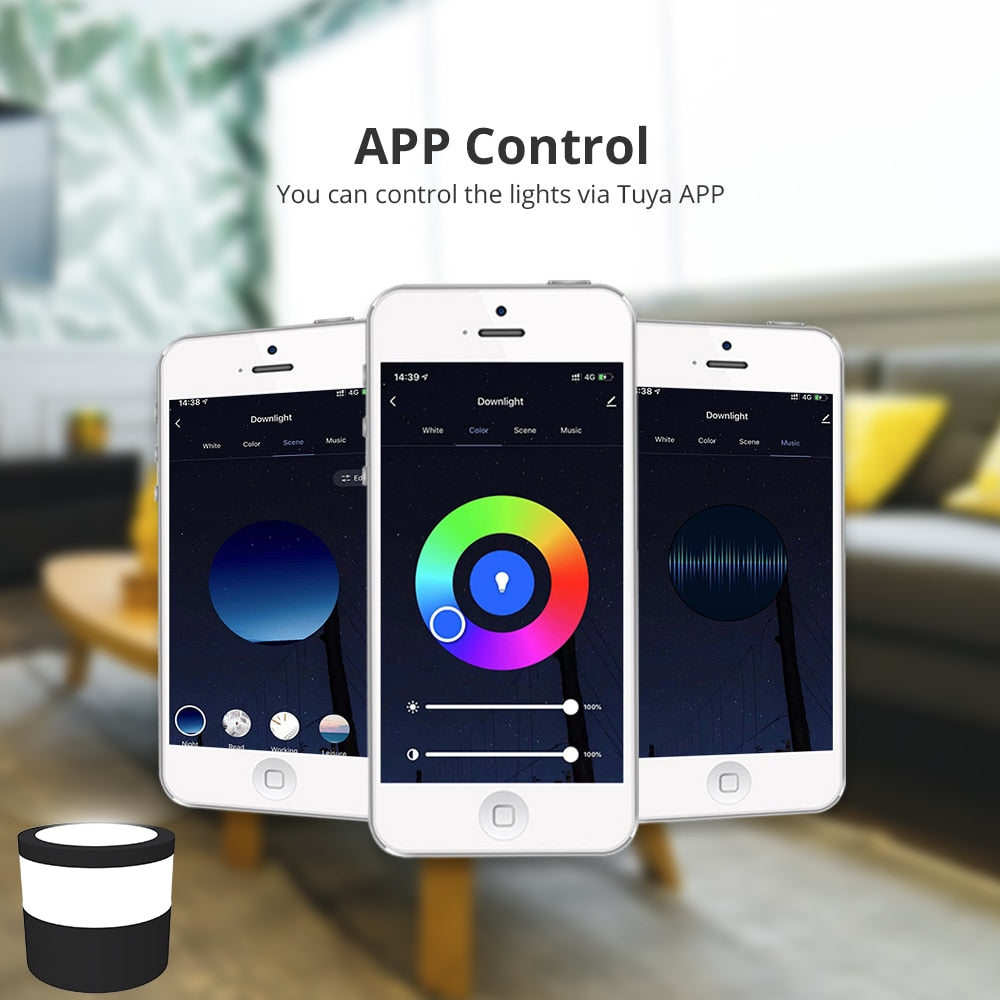 Benexmart Tuya WiFi LED Surface Mounted Light Dimmable Downlight for Ceiling 9W RGBCW NO Hole Round Spotlight Alexa Google Home