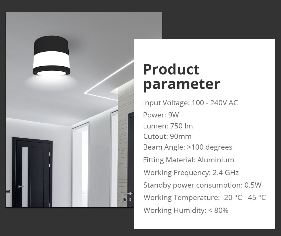 Benexmart Tuya WiFi LED Surface Mounted Light Dimmable Downlight for Ceiling 9W RGBCW NO Hole Round Spotlight Alexa Google Home