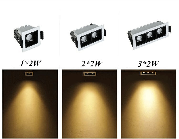 Dimmable Recessed Strip LED Ceiling Lights 2w 4w 6w 10W 20W 30W COB LED Downlights AC85~265V LED Strip Lamp Indoor Lighting