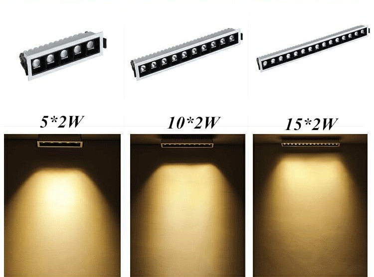 Dimmable Recessed Strip LED Ceiling Lights 2w 4w 6w 10W 20W 30W COB LED Downlights AC85~265V LED Strip Lamp Indoor Lighting