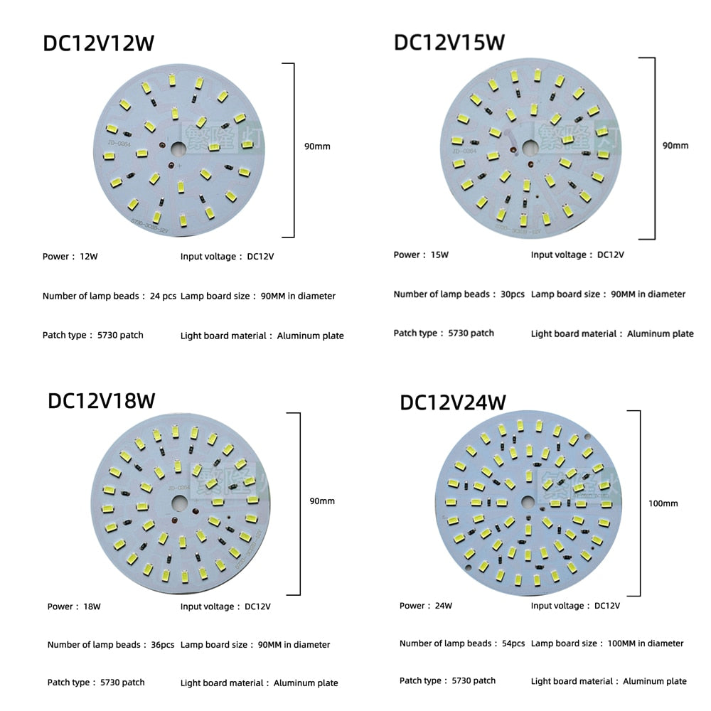 LED Chip 3W 5W 7W 9W 12W 15W 18W 24W 10pcs/lot DC12V Low Voltage White Light Source Round SMD 5730 Lamp board For Downlight
