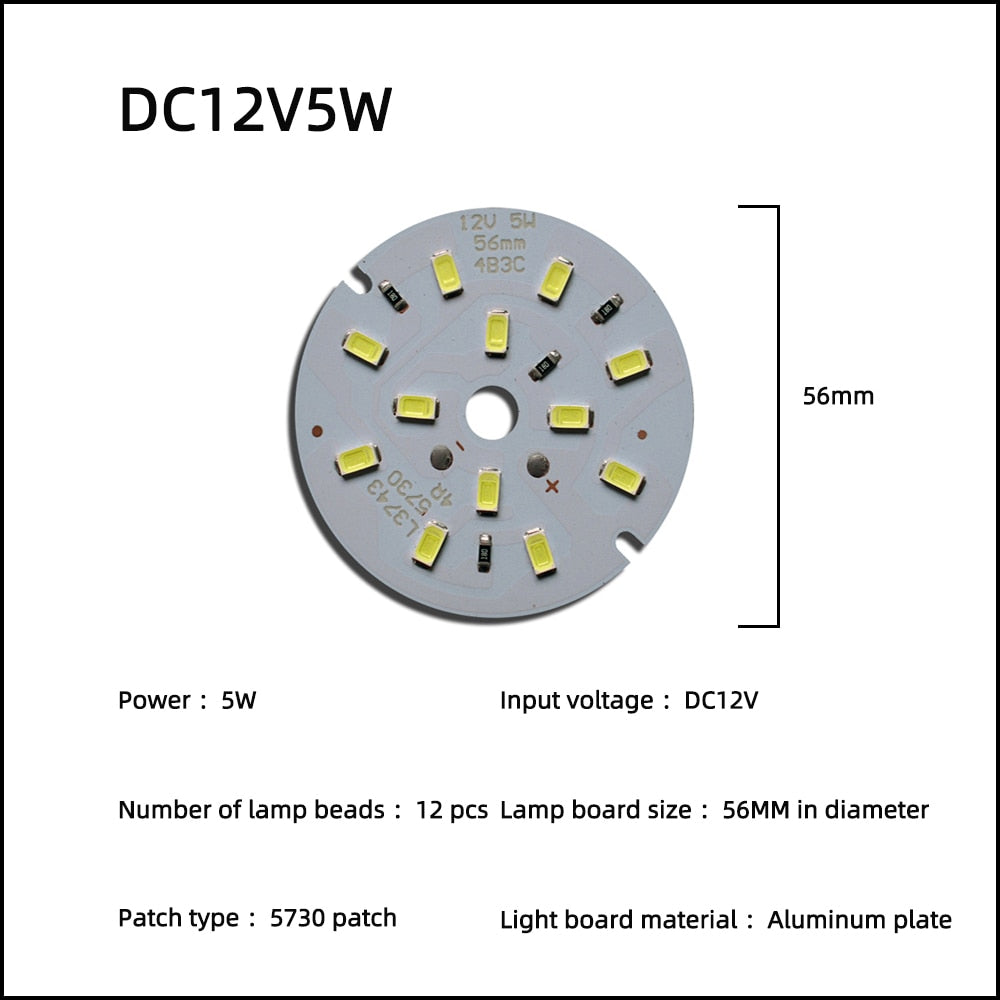 LED Chip 3W 5W 7W 9W 12W 15W 18W 24W 10pcs/lot DC12V Low Voltage White Light Source Round SMD 5730 Lamp board For Downlight