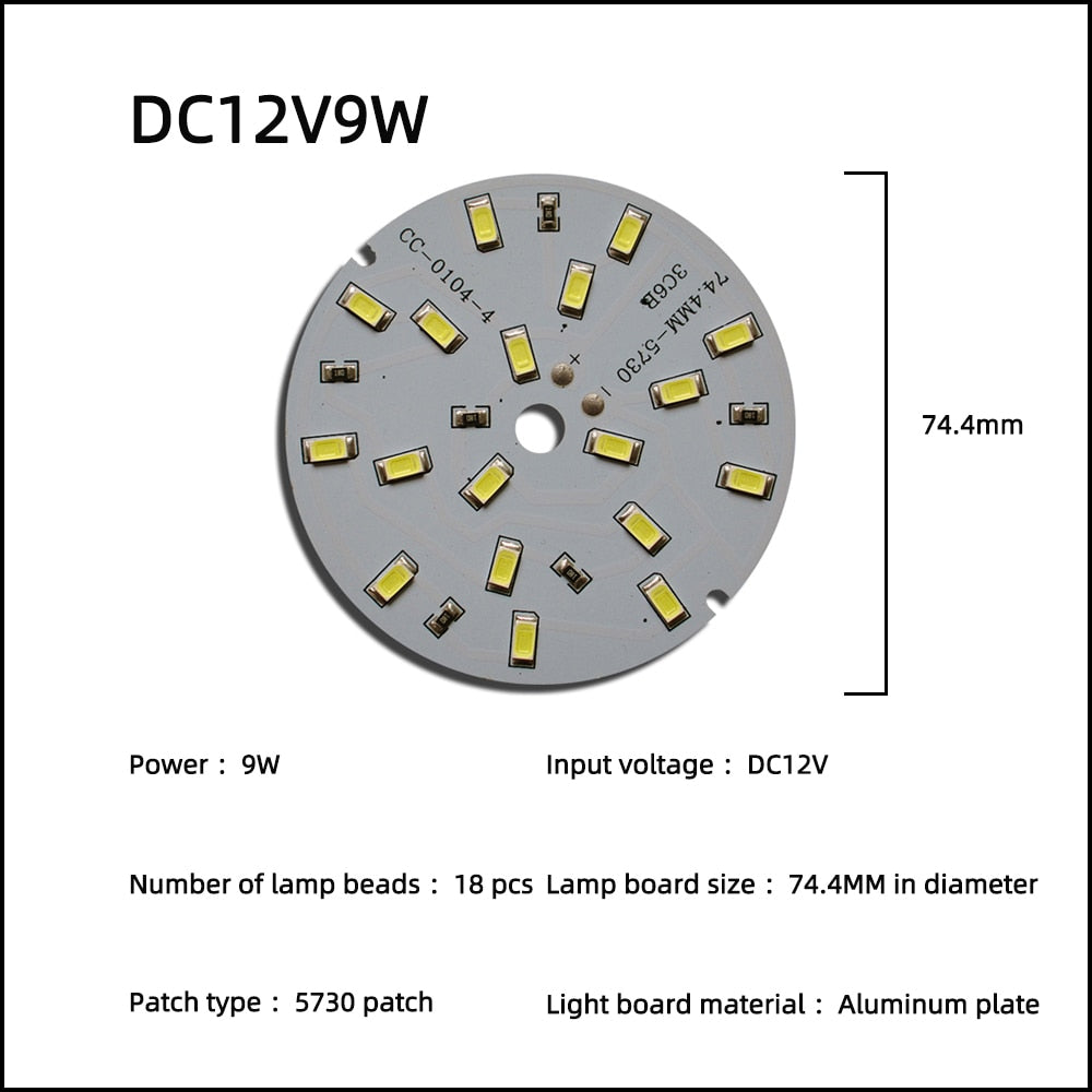 LED Chip 3W 5W 7W 9W 12W 15W 18W 24W 10pcs/lot DC12V Low Voltage White Light Source Round SMD 5730 Lamp board For Downlight