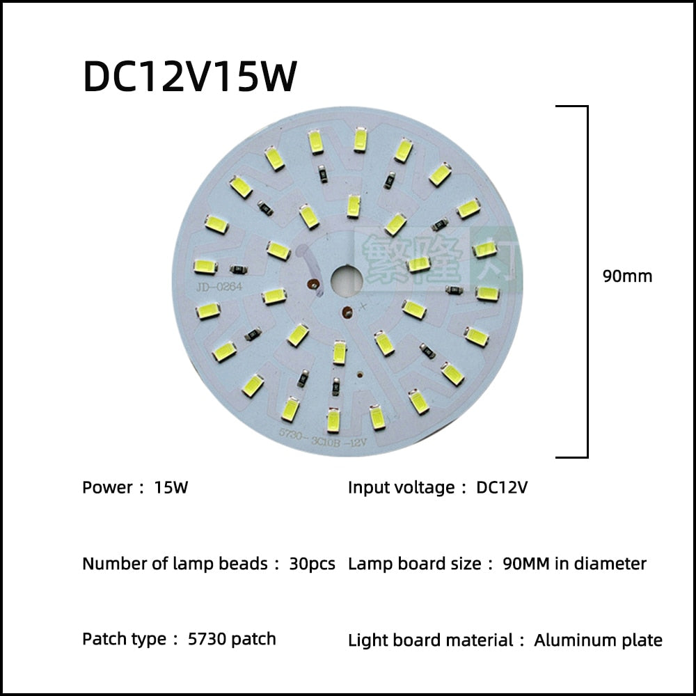 LED Chip 3W 5W 7W 9W 12W 15W 18W 24W 10pcs/lot DC12V Low Voltage White Light Source Round SMD 5730 Lamp board For Downlight