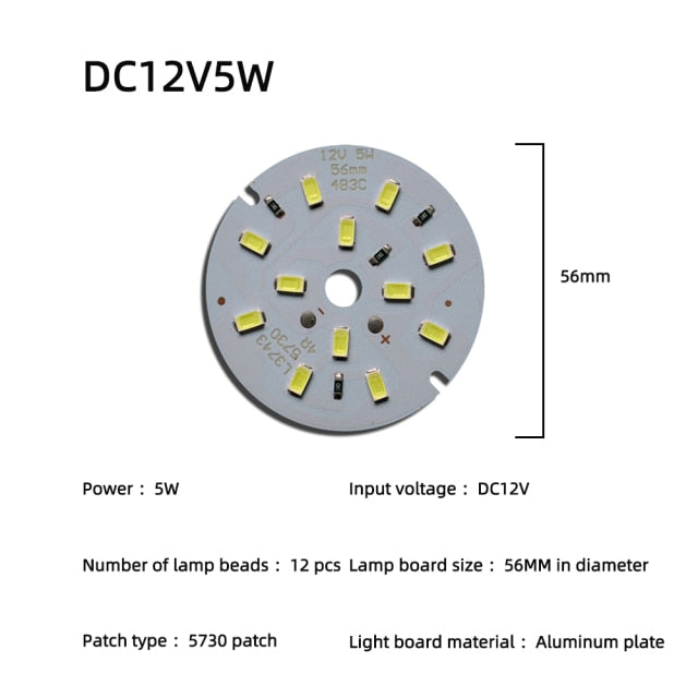 LED Chip 3W 5W 7W 9W 12W 15W 18W 24W 10pcs/lot DC12V Low Voltage White Light Source Round SMD 5730 Lamp board For Downlight