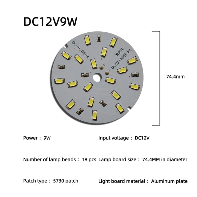 LED Chip 3W 5W 7W 9W 12W 15W 18W 24W 10pcs/lot DC12V Low Voltage White Light Source Round SMD 5730 Lamp board For Downlight
