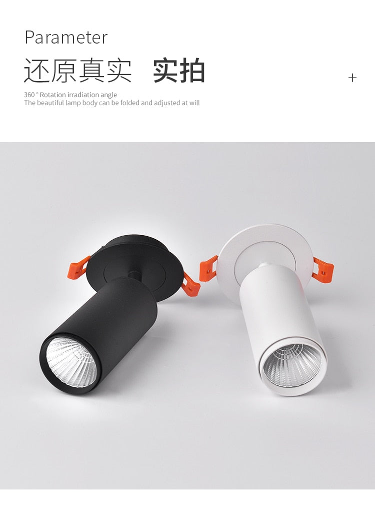 Dimmable Embedded COB Ceiling 7w 12w  AC85-265V Rotate 360 Degrees Bull&#39;s Eye Spotlight LED  Downlight Warm White Home Lighting