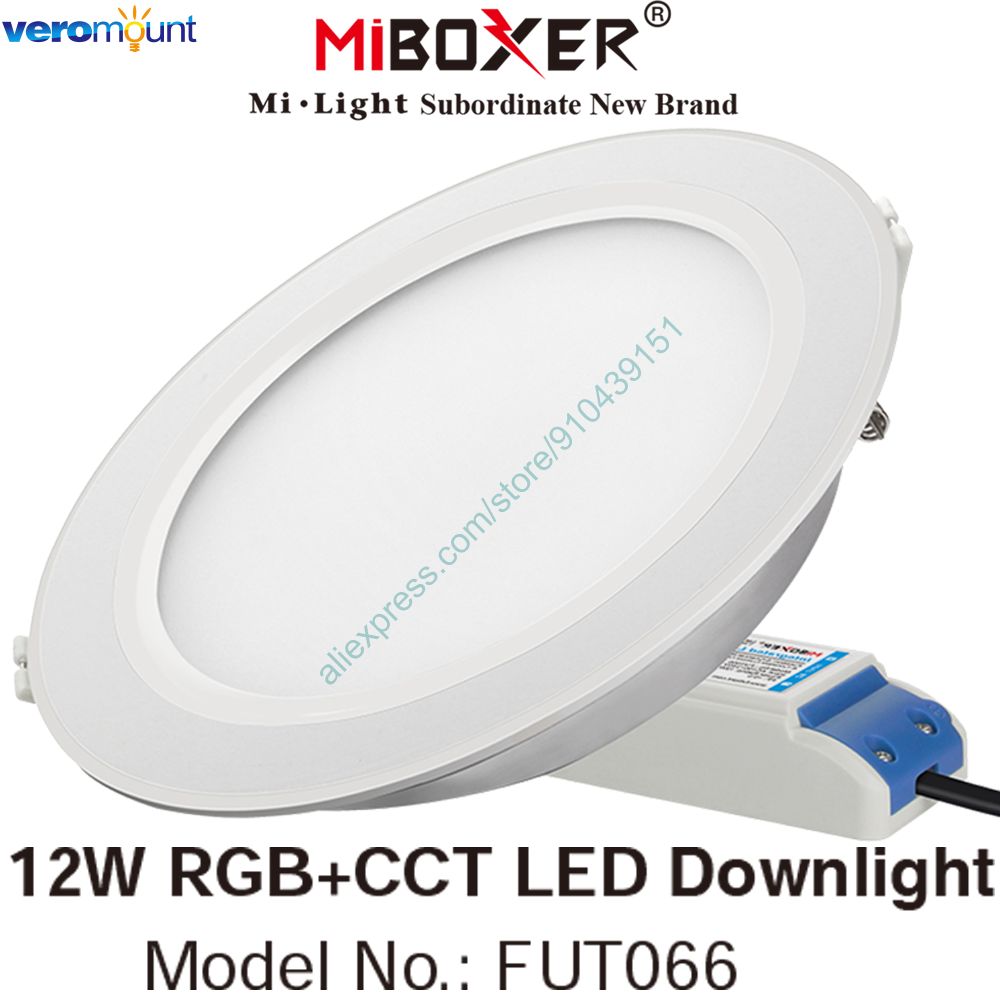MiBoxer FUT066 12W RGB+CCT LED Downlight AC110V 220V 2.4G RF Wireless Remote WiFi Smartphone APP Alexa Google Voice Control