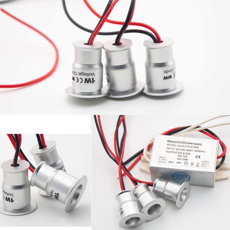 LED Mini Downlight Dimmable IP65 1W 12V Outdoor Indoor Spotlight Stair Kitchen Display Lamp Black Silver Shell Sauna Spot Bulb